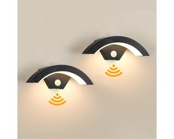 2 stuks LED-wandlamp met bewegingssensor, waterdichte buitenwandlamp, LED-buitenspot voor tuin, garage, terras, warm wit, 24 W, (Moet voor gebruik worden aangesloten op de hoofdvoeding)