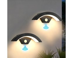 2 stuks LED-wandlamp, moderne wandlamp met bewegingssensor, 24 W warmwit, IP65 waterdicht, zwart, voor binnen en buiten veranda, tuin, balkon, garage, 3000 K (Moet voor gebruik op het lichtnet worden aangesloten)
