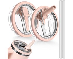 2 stuks lekvrije deksels, geschikt voor Stanley Quencher platte bodem beker, 40oz platte bodem beker flip-straw deksel vervangingsstuk, anti-overloop herbruikbare reiswerk picknickbeker wobble deksel, verdikt plastic deksel - roze-Stijl 1