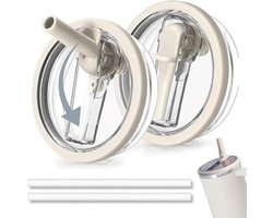 2 stuks lekvrije deksels, geschikt voor Stanley Quencher platte bodem beker, 40oz platte bodem beker flip-stro deksel vervangingsstuk, anti-overloop herbruikbare reiswerk picknickbeker wobble deksel, verdikt plastic deksel - wit-Stijl 1