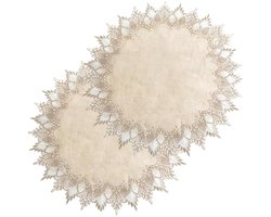 2 stuks linnen ronde kleedje, 60 x 60 cm beige tafelkleed met kanten rand, salontafel topper tafeldecoratie tafelkleed voor eetkamer keuken (60 x 60 cm)