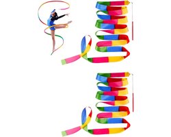 2 stuks lintdansstokken - lintstokken - ritmische danslinten - kleurrijke linten - ritmische gymnastieklinten - gymnastiek dansrekwisieten - lintkunstlinten - voor talentenshows van kinderen, kunstdans - 4.5 × 2 cm - satijnkleur - vlam