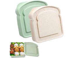 2 Stuks Lunchbox in Toast Vorm - Broodtrommel voor Sandwiches - 12x13cm - School & Werk - Groen/Wit - BPA-Vrij