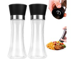 2 stuks - Maalmachine - Peper- en zoutmolen - peper en zoutmolen set - peper en zoutmolen - Handmatige pepermolen van helder glas en roestvrij staal - Geschikt voor het malen van specerijen zout en chilipepers