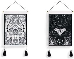 2 Stuks Maan en Zon Wandtapijten met Kwastjes, Decoratieve Muur Opknoping voor Slaapkamer en Woonkamer