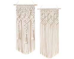 2 Stuks Macramé Wandtapijt Boho Deko Chic Geweven Wandkleed - Woonkamer-Slaapkamer-Ruimtedecoratie, 71x33 cm & 74x33 cm
