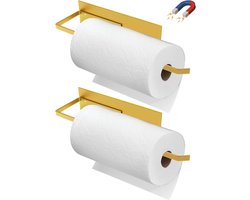 2 Stuks Magnetische Keukenrolhouder - Rollenhouder - Keukenrolhouder Hangend - Boren Niet Nodig - Keukenopslag Accessoires - Geschikt Voor Koelkast, Badkamer, Toilet, Voorraadkast & Camper - 31 X 7.8 Cm - Goud
