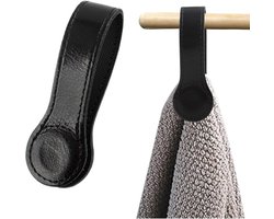 2 stuks magnetische leren handdoekklemmen voor de keuken, handdoekklem voor ovengrepen, handdoekhaken met sterke magneten, handdoekhouder voor badkamer, handdoekstangen en -rekken，Badhanddoekklem, leren handdoekrek (zwart)