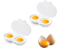 2 Stuks - Magnetron Eierkoker - Eierstoompan - Eierkoker 2 eieren - Eierkoker magnetron - Met 2 Holtes - Keukenhulp - Snel - olievrij koken - Voedselveilig PP - Keuken accessoire - met deksel - Egg Poacher - Ei pocheerder - Keukengereedschap - Wit