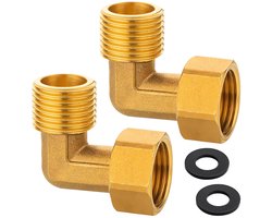 2 stuks messing beweegbare schroefverbinding, 1/2 inch messing bocht 90°, 1/2" AG/IG hoek beweegbaar met O-ring, DN15 90 graden hoekschroefverbinding voor waterinstallaties en centrale verwarmingssyst