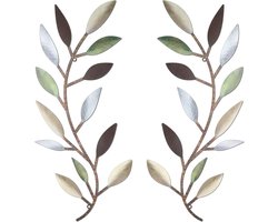 2 stuks metalen blad wanddecoratie - wanddecoratie - wijnranken olijftakken - wanddecoratie - metaal - decoratie - geschikt voor woonkamer, hal wanddecoratie - buitendecoratie - kleurrijk