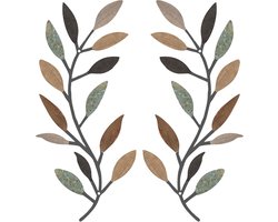 2 stuks metalen boomblad wanddecoratie wijnstok olijftak blad muurkunst woonkamer, hal muurdecoratie buitendecoratie (klassieke kleur)