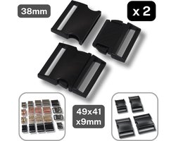 2 Stuks METALEN KLIKGESPEN/TASGESPEN, Binnenmaat 38MM, Kleur MAT ZWART