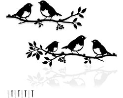 2 stuks metalen muurdecoratie met vogels op tak, liefdesvogels op tak, metalen vogelsilhouet voor woonkamer, tuin, slaapkamer of kantoor, wanddecoratie, 2 stuks