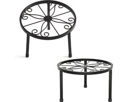 2 stuks Metalen plantenstandaards — Maat L - 25 x 25 x 18 cm — Houders voor bloempotten en plantenbakken — Metalen rekken voor binnen en buiten — Stevig en duurzaam — Ideaal voor bloemen, balkons, terrassen en tuinen — Opbergstandaards thuis — Zwart