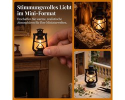 2 Stuks Mini Petroleum Lamp - Mini LED Lantaarn voor Microlandschap en Decoratie van Miniatuurscènes in Zwart