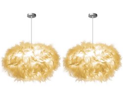 2 Stuks Modern Hanglamp Veren 45cm Ovaal Kroonluchter Slaapkamer Plafondlamp voor Woonkamer Wit