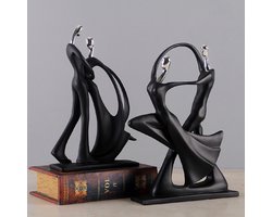 2 Stuks Moderne Abstracte Zwart Dansende Menselijk Standbeelden Hars Woonkamer Bureau Kantoor Kast Woondecoratie Accessoires Cadeau Geometrie Hars Beeld Sculptuur