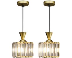 2 Stuks Moderne Hanglamp Kristallen Eetkamer Plafondlamp Vierkant Lampenkap voor Slaapkamer Woonkamer Goud