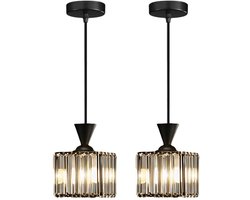 2 Stuks Moderne Hanglamp Kristallen Eetkamer Plafondlamp Vierkant Lampenkap voor Slaapkamer Woonkamer Zwart