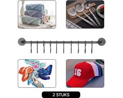 2 STUKS Multifunctioneel IJzeren Kledingstang voor aan de Muur- Garderobe Stang - met 10 Haken voor Optimale Organisatie-38CM