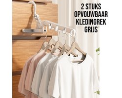 2 Stuks Multifunctioneel Opvouwbaar Kledingrek GRIJS – 5 Plekken per Rek - Ruimtebesparende Organizer