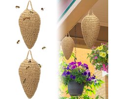 2 stuks - Nep Wespennest - Kunstmatig Wespennest - Gehaakt wespennestlokmiddel - als afschrikmiddel - Ophangdecoratie - Buitendecoratie - Ophangbaar - Tuinbenodigdheden - Tuinaccessoires - voor tuin, terras en dakrand - 32*20 cm - khaki