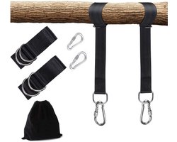2 Stuks Nylon hangmatriemen - Schommelhangmatriemen - Ophangsysteem voor Hangmat/Nestschommel - 150cm - Tot 700 kg - Bevestigingsset - Ophangset - Hangmat Ophangen - Hangmat Ophangsysteem - Inclusief Haken - Karabijnhaak- Zwart
