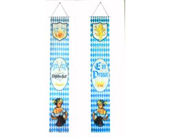 2 Stuks - Oktoberfest Banner -  Bord Banner - Festival Wimpel  - Eine Prost Vlag -  Oktoberfest Decoratie Muur Vlag -  Oktoberfest Feestartikelen - Beierse Motief - Polyester Stof - Blauw