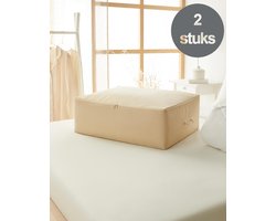 2 Stuks Onderbed Opbergtassen - 60L - Opbergtas voor Kleding en Dekens - Opbergtas met Rits - Opbergzak - Kleding Organizer - Opberghoes voor Kleding - Opberg Kleding - Beige
