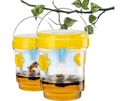 2 stuks Op zonne-energie werkende wespenval - herbruikbaar, ophangbaar voor buiten - bijenval voor de tuin - wespenval voor het terras - 9,2*9,2*11,8 cm - voor insectenbestrijding in tuin, terras, veranda en achtertuin - geel