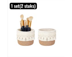 2 stuks - Opbergdozen - Opbergmanden - Pennenbakjes - Ronde Geweven Opbergmand met Franjes - Decoratieve Mand voor Make-up, Kwasten en Sieraden - Badkamer of Slaapkamer - Koffiebruin