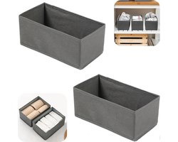 2 stuks opbergdozen - sokkenopberger - dassenorganizer - ondergoedopberger - stoffen opbergdoos - opvouwbaar - zonder deksel - opbergaccessoires - geschikt voor bureau, kast, lade (grijs, 28*14*12cm)