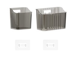 2 stuks opbergdozen - Twee maten - voor keukenkastdeuren & Badkamer & toilet - Transparant grijs - Met zelfklevende haken