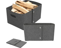2 stuks opbergmand met handvat, opvouwbare vilten manden, rechthoekig, opbergbox van vilt, opvouwbare box, Donkergrijs, 35 x 25 x 20 cm