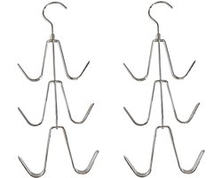 2-Stuks Opbergrek met portemonneehaak - Opbergrek met zes haken - Naadloos hangrek - Opbergrek met portemonneehaak voor garderobe - Ruimtebesparende hanger - Geschikt voor kasten en garderobekasten thuis - Zilver