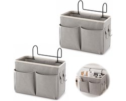 2 stuks - opbergsysteem voor naast het bed - hangende opbergorganizer - Opbergtas - Bedside Pocket - Bed Organizer – Bank Organizer – opgehangen - Ruimtebesparend - Geschikt voor school, kantoor, thuis, winkel en slaapzaal - grijs