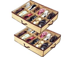 2 stuks Opbergtas voor dames/kinderen, 12 vakken, opvouwbare kastorganizer voor onder het bed (beige) (beige)