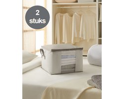 2 Stuks Opbergtassen - 54L - Opbergtas Voor Kleding en Dekens - Opbergtas Met Rits - Opbergzak - Kleding Organizer - Opberghoes voor Kleding - Opberg Kleding - Grijs
