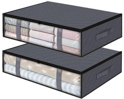 2 stuks opbergzakken onder het bed, opvouwbare opbergzakken voor dekens en dekbedden, opbergers onder het bed voor kleding, slaapkamer, kast, slaapzaal, quilts, 60x45x14cm, 40L grote capaciteit