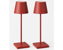 2 Stuks - Oplaadbare Tafellamp - Dimbaar - Aluminium - Bureaulamp - Waterdicht - 38CM - Rood