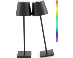 2 stuks - Oplaadbare Tafellamp - Dimbaar - Aluminium - Bureaulamp - Waterdicht - 38CM - Zwart - RGB