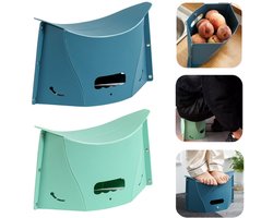 2 stuks Opvouwbare krukjes - Reis voetenbankje - Visstoeltje - Draagbaar handmand - Buitenkrukje - Met handvat - Volwassenen en kinderen - Gewicht van 100 kg dragen - Voor kamperen, reizen, winkelen, kantoor, vissen (groen, blauw - 36*22 cm)