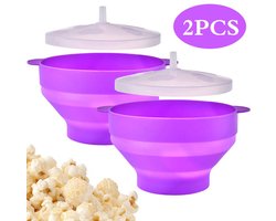 2 Stuks Opvouwbare Popcornkommen - Veilig Voor Voedselcontact Siliconen Schalen - Met Deksel - Geschikt Voor Magnetron En Zelfgemaakte Popcorn - BPA-vrij En Vaatwasserbestendig (Paars)