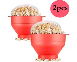 2 stuks opvouwbare popcornkommen - Veilig voor voedselcontact siliconen schalen - Met deksel - Geschikt voor magnetron en zelfgemaakte popcorn - BPA-vrij en vaatwasserbestendig (Rood)