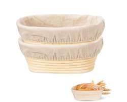 2-stuks Ovale broodrijsmand - zuurdesemrijsmand - handgemaakte rotan kom - bakgereedschap voor thuis - gevoerd - 21*8*14 cm - gemakkelijk schoon te maken - geschikt voor broodbakliefhebbers en professionele broodbakmachines - beige
