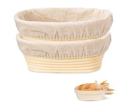 2-stuks Ovale broodrijsmand - zuurdesemrijsmand - handgemaakte rotan kom - bakgereedschap voor thuis - gevoerd - 25*8*15 cm - gemakkelijk schoon te maken - geschikt voor broodbakliefhebbers en professionele broodbakmachines - beige
