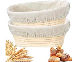 2 stuks Ovale broodrijsmand - zuurdesemrijsmand - linnenvoering - 25 x 15 x 8 cm - handgemaakte rotan kom - natuurlijk rotan - Brood Bakaccessoires - voor professionele en particuliere bakkers