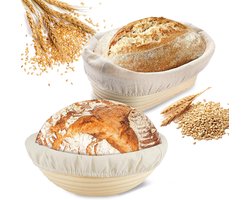 2 stuks Ovale broodrijsmand - zuurdesemrijsmand - linnenvoering -handgemaakte rotan kom - natuurlijk rotan - Brood Bakaccessoires - 1 rond 25 x 8 cm + 1 ovaal 25 x 15 x 8cm - voor professionele en particuliere bakkers