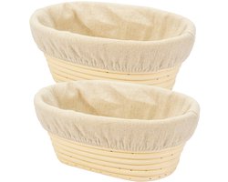 2 stuks ovale rijsmanden - ovale broodrijsmand - rijsmand voor zuurdesem thuis - rijskom voor brooddeeg - handgemaakte rijsmand - met stoffen hoes - geschikt voor het thuis bakken van zuurdesem en professioneel brood maken - beige
